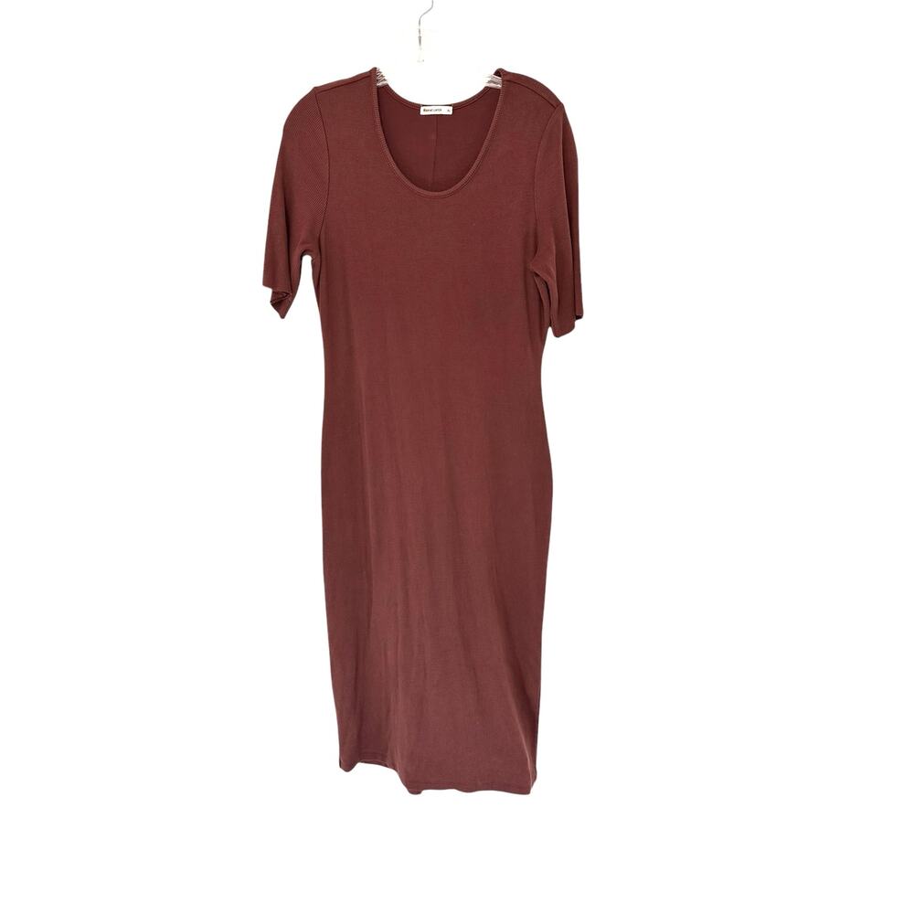 Marine Layer Brown Scoop Neck Short Sleeve Casual Ribbed Lexi Midi Dress Size XL
